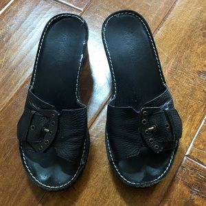 Aerosoles 7 Black Wedge Slip On Sandals Shoes